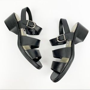 VINTAGE 90’s Y2K Black Leather Sandals with Block Heel SIZE 6